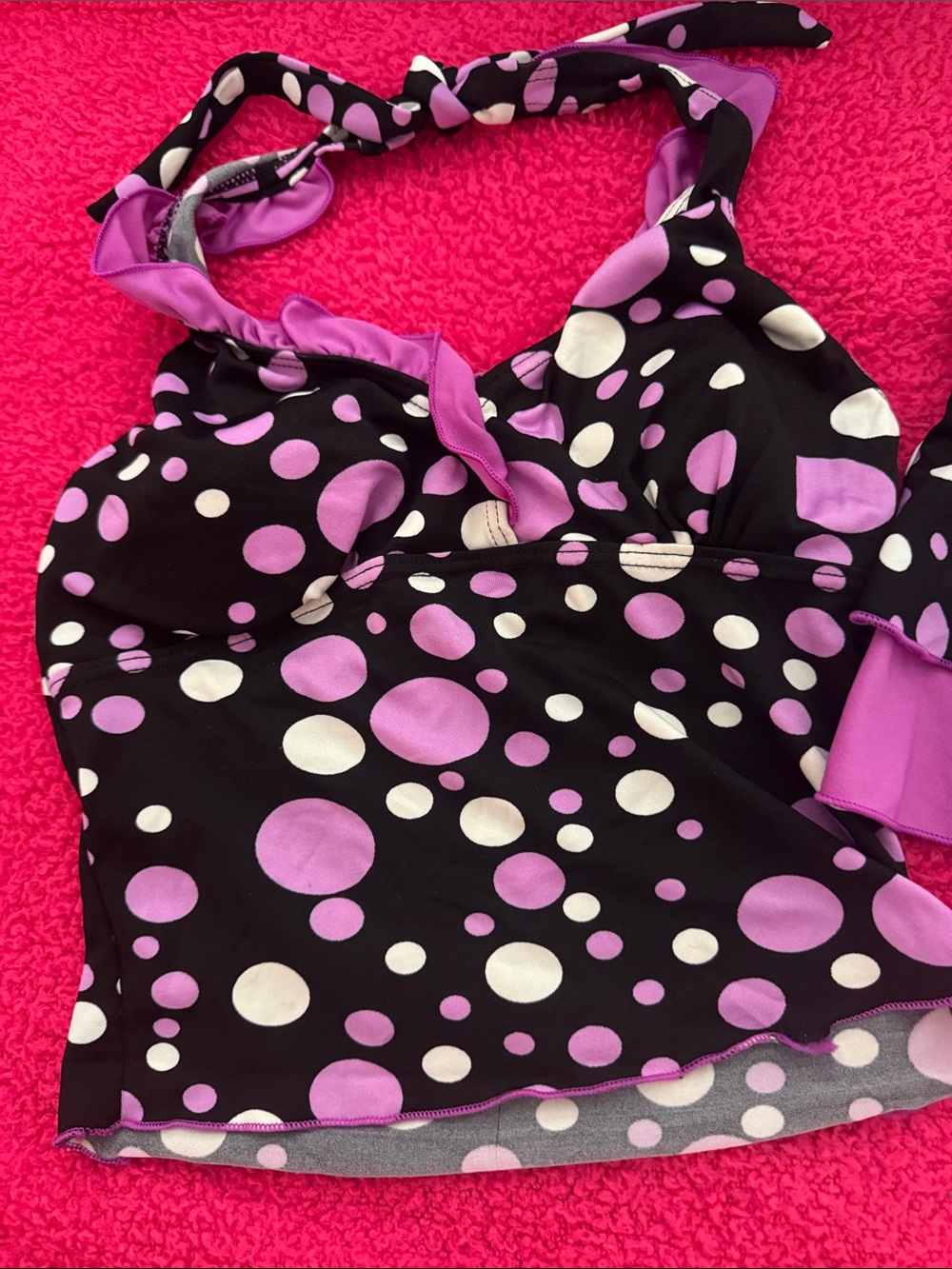 Polka Dot Two-Piece Swim Set in Black and Lavender - Picture 6 of 7